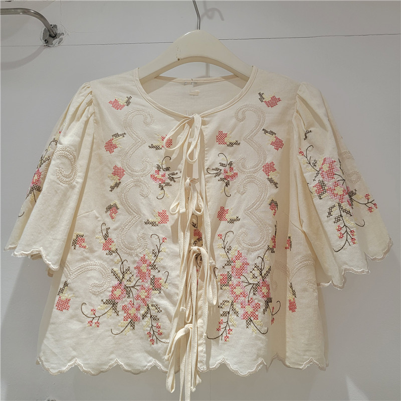 Sewing V - Clothland Dames Zomer Borduurblouse Lace Up