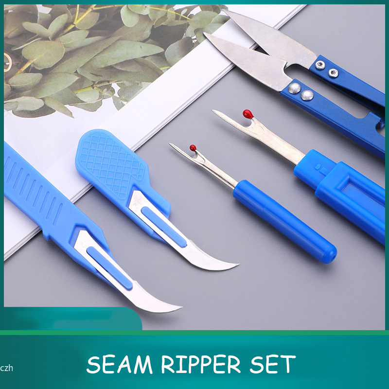 Sewing Kit - 5-delige blauwe naaigereedschapset met draadriper, naadriper