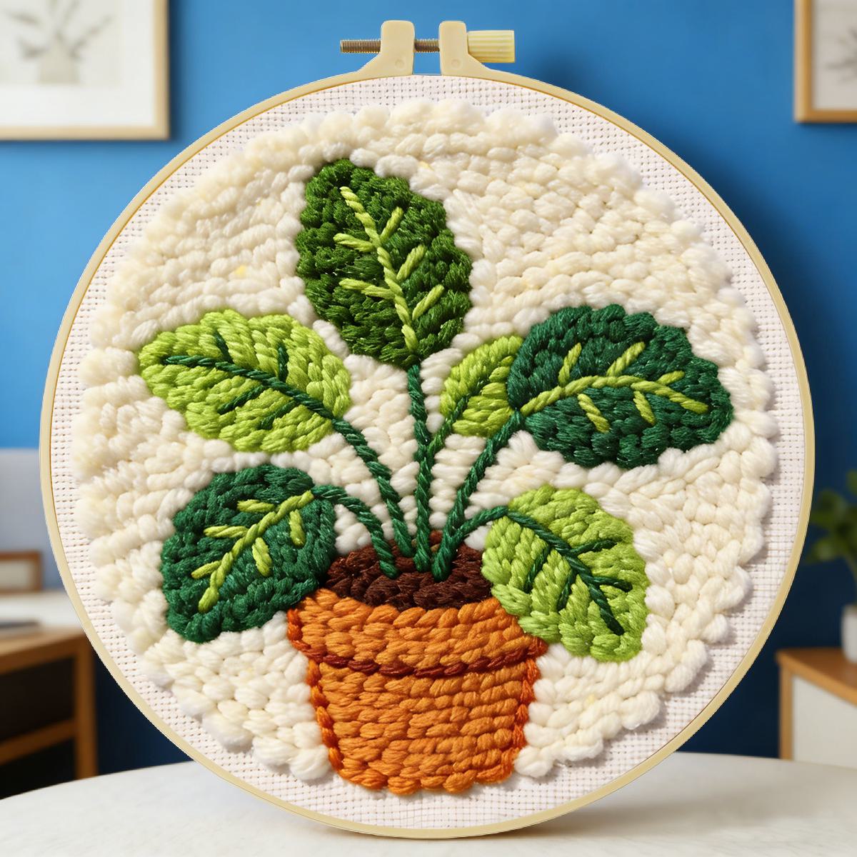 Sewing Textile Art - 20X20CM/7.87inch Bladeren Punch Naald Borduurset Kit