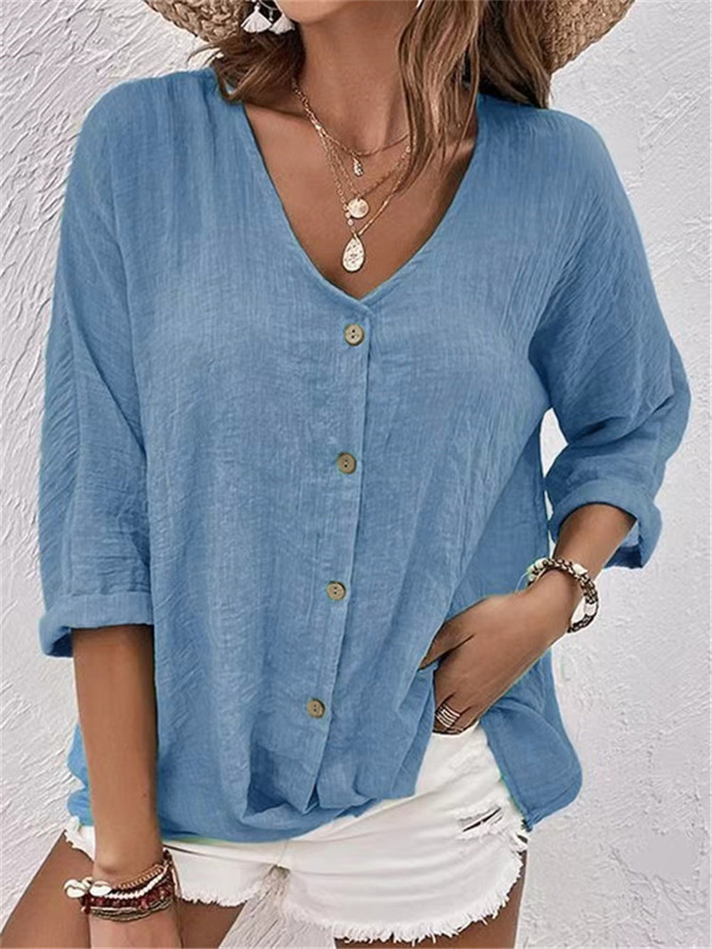 Sewing V - Elegante knoppen effen blouse lente nieuwe