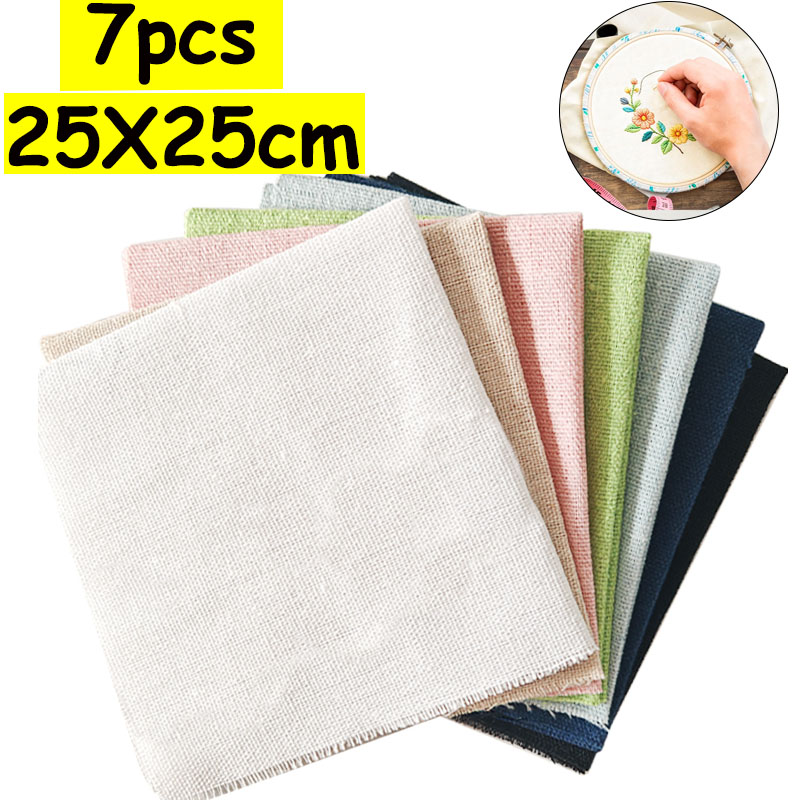 Sewing Textile Art - 7-delige set van 25*25cm linnenstoffen, natuurlijke