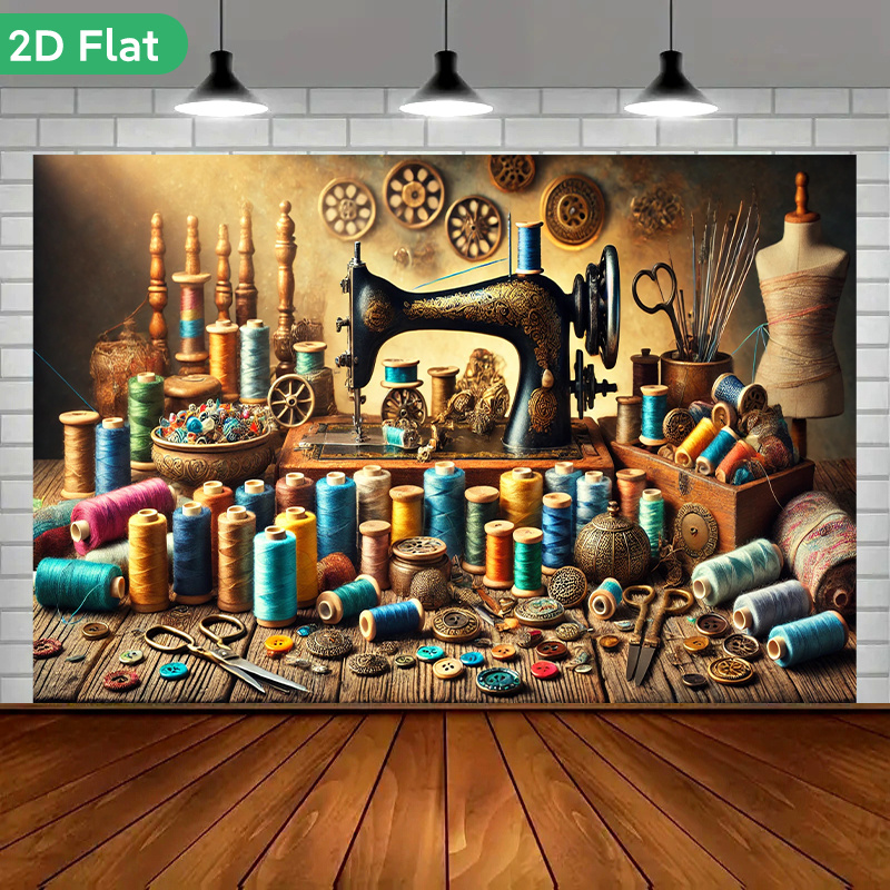 Sewing Textile Art - Vintage Retro Naaiatelier Wandtapijt Kunst Steampunk