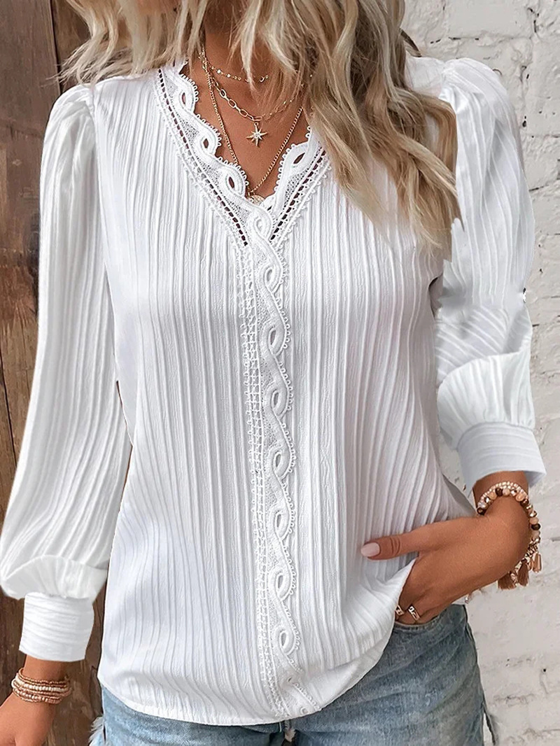 Witte damesblouses Kanten stik - Sewing V recensie en prijs